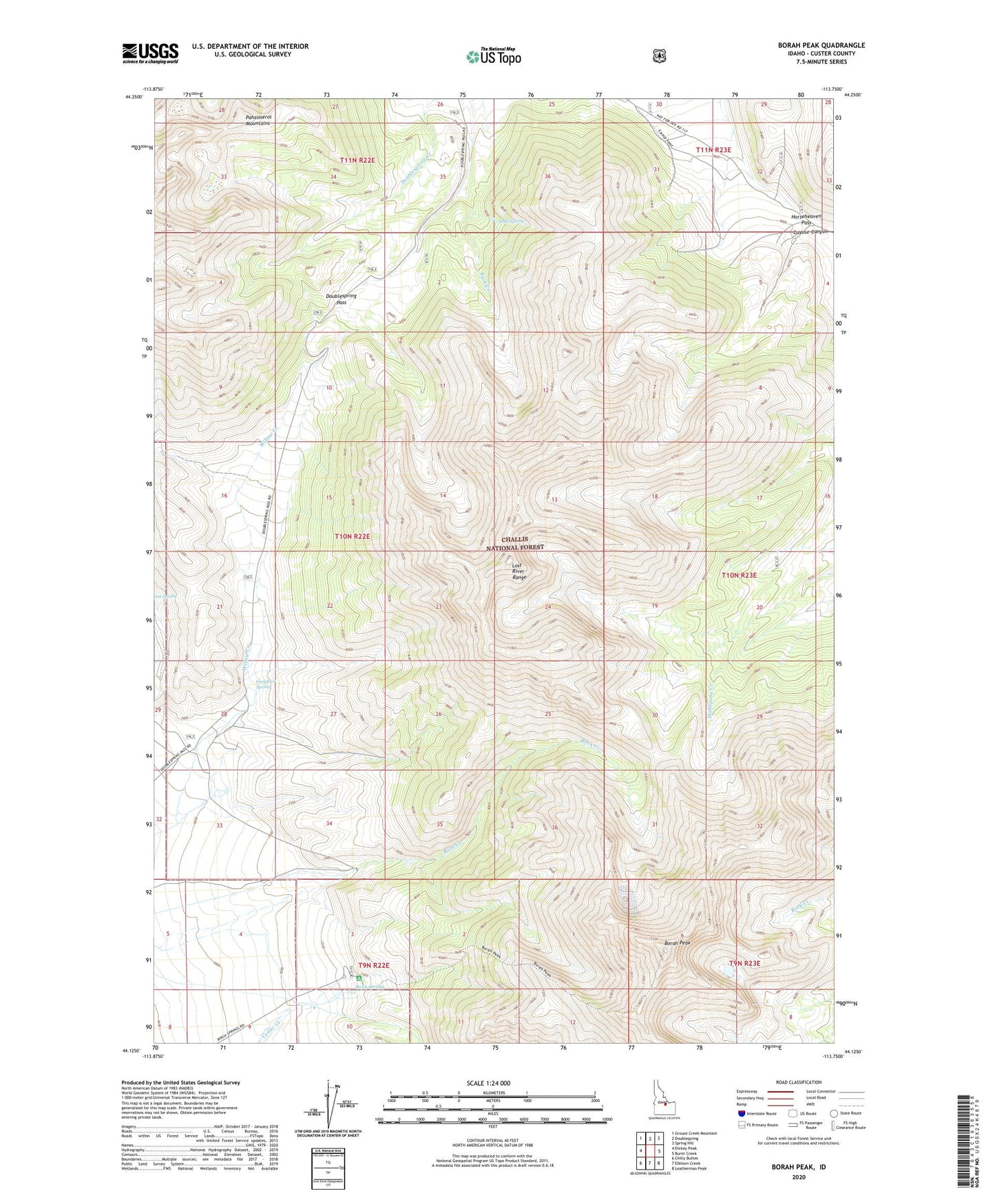 Borah Peak Idaho US Topo Map Image