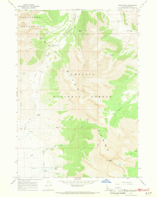 Classic USGS Borah Peak Idaho 7.5'x7.5' Topo Map Image