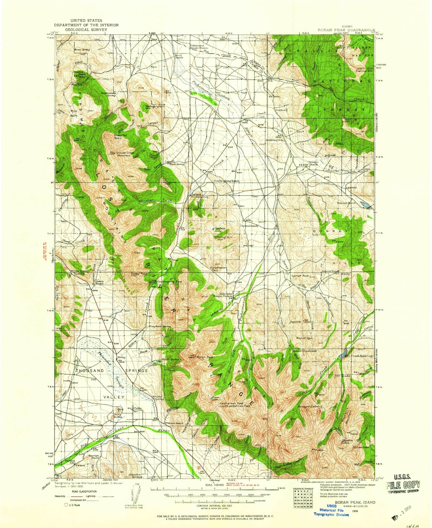 Historic 1935 Borah Peak Idaho 30'x30' Topo Map Image