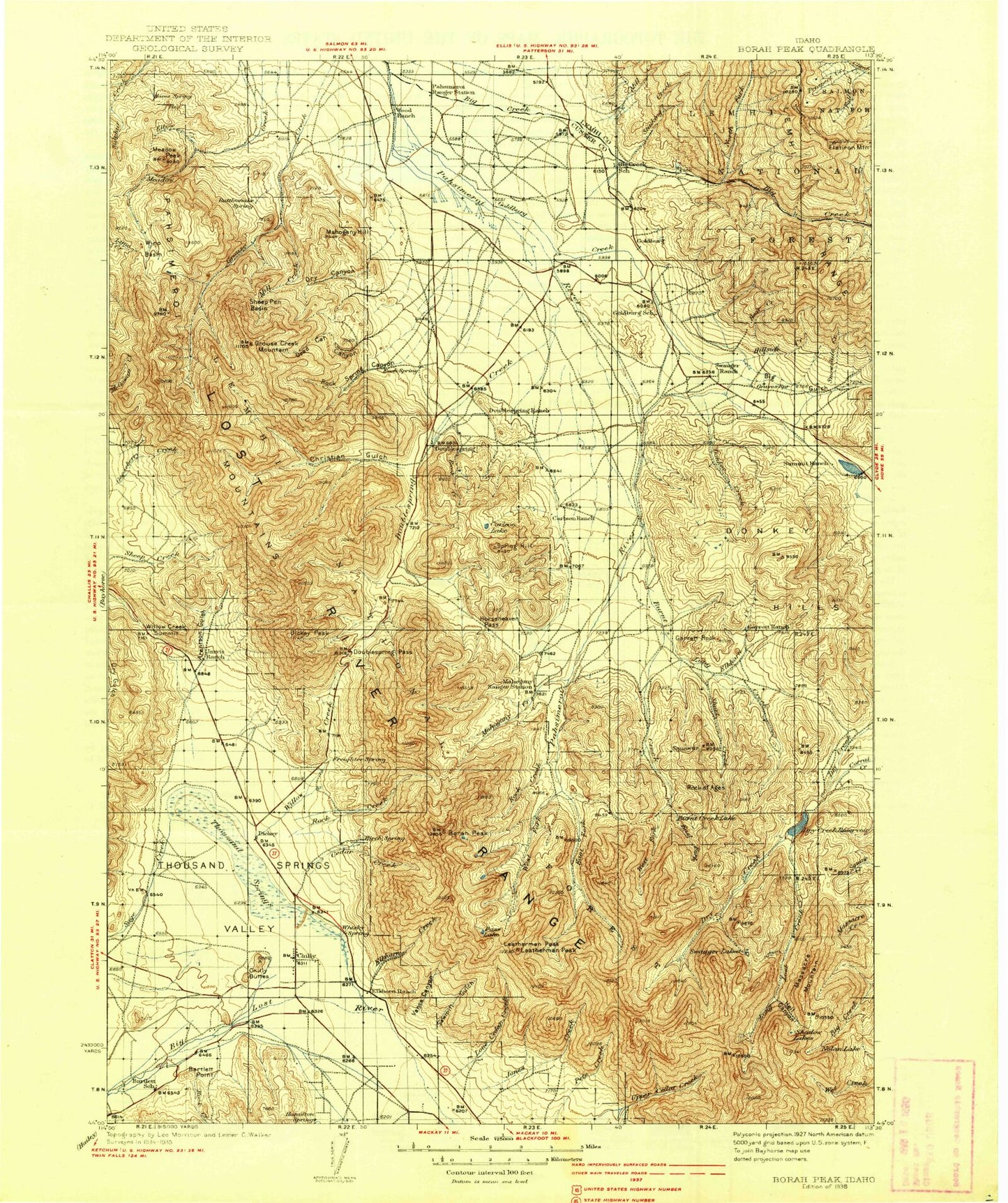 Historic 1938 Borah Peak Idaho 30'x30' Topo Map Image