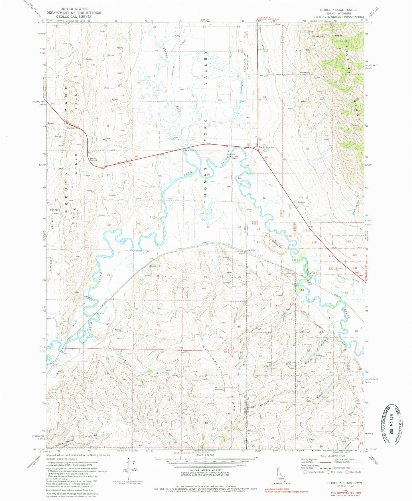 Classic USGS Border Idaho 7.5'x7.5' Topo Map Image