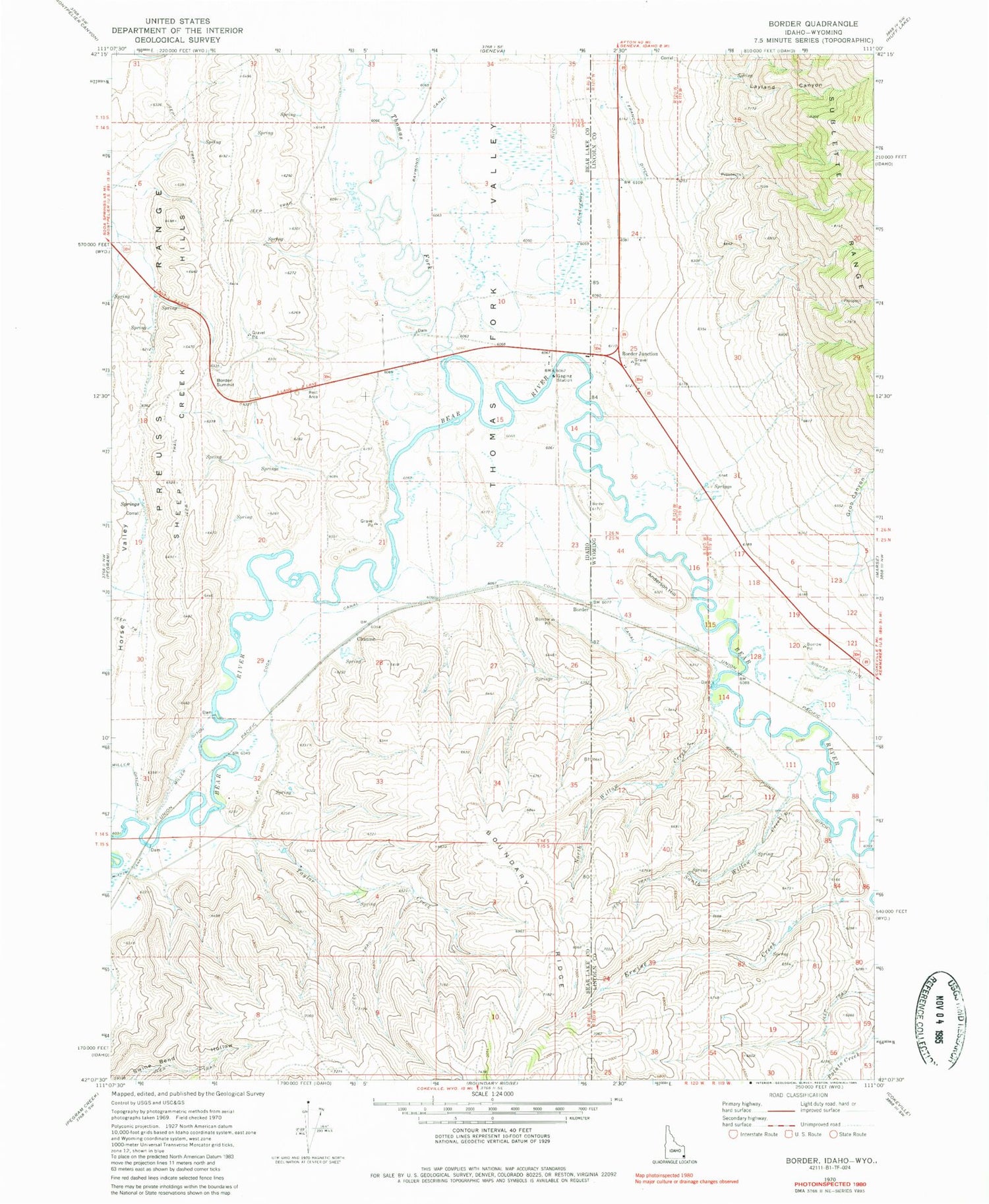 Classic USGS Border Idaho 7.5'x7.5' Topo Map Image