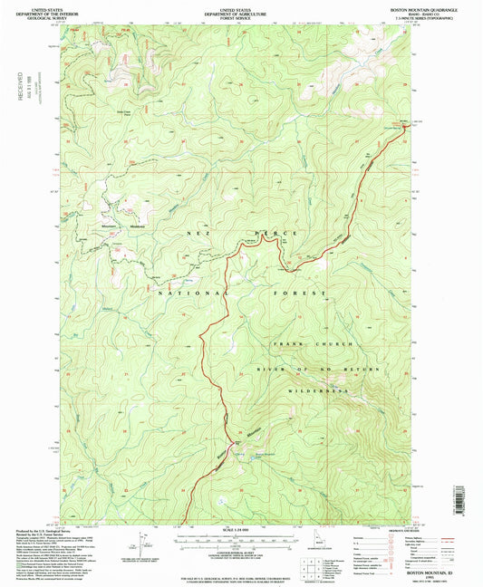 Classic USGS Boston Mountain Idaho 7.5'x7.5' Topo Map Image