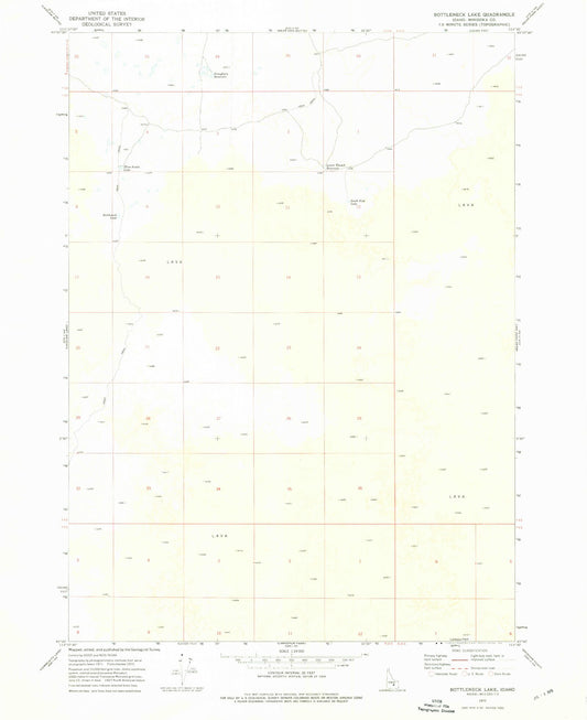 Classic USGS Bottleneck Lake Idaho 7.5'x7.5' Topo Map Image