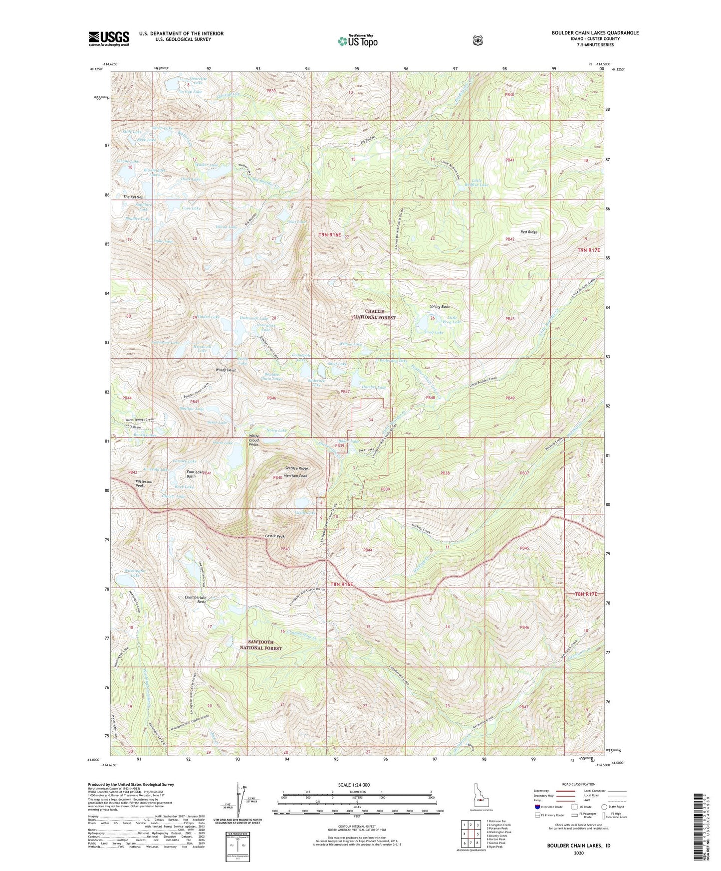 Boulder Chain Lakes Idaho US Topo Map Image
