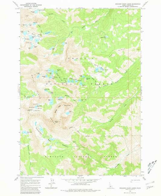 USGS Classic Boulder Chain Lakes Idaho 7.5'x7.5' Topo Map Image