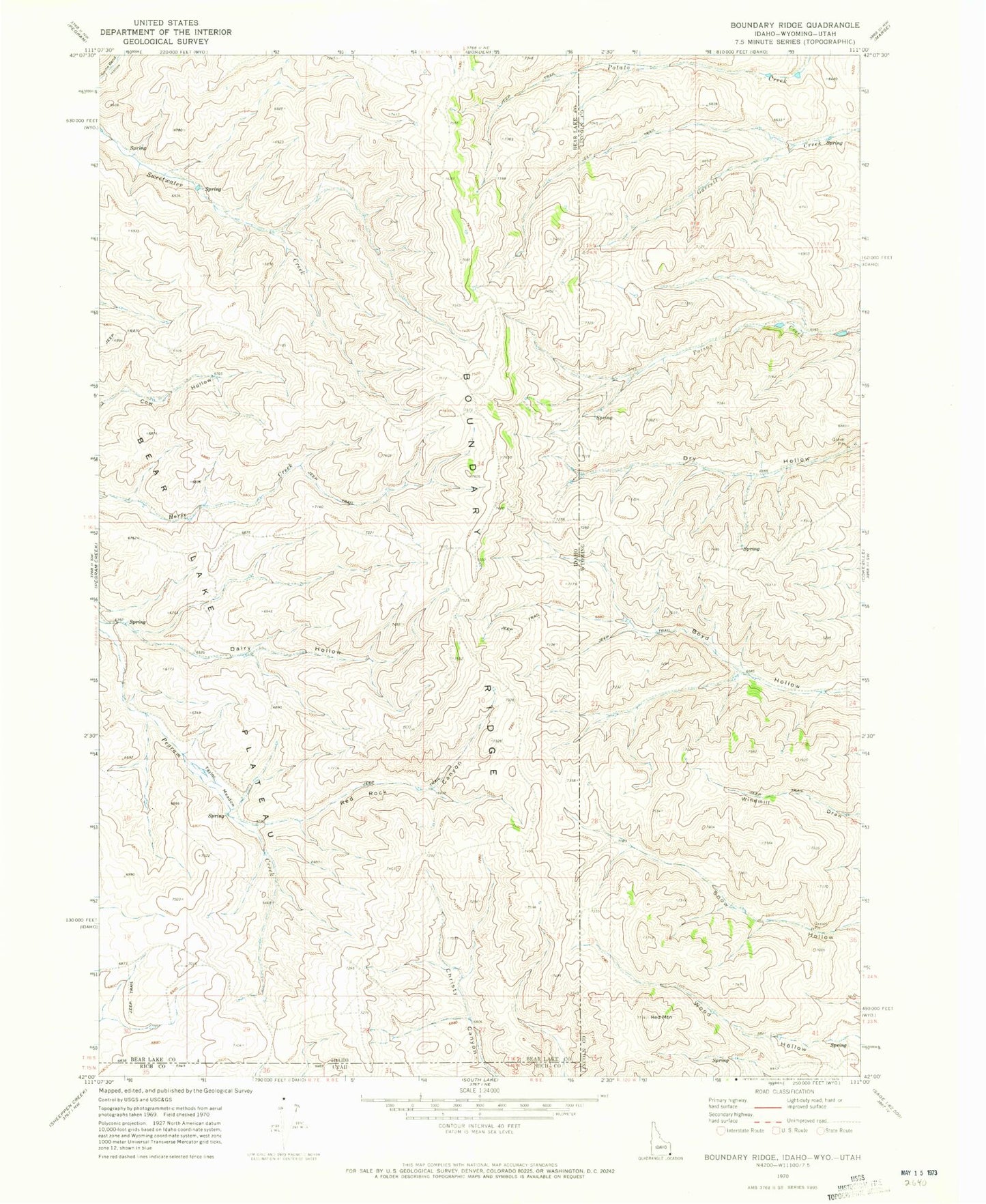 Classic USGS Boundary Ridge Idaho 7.5'x7.5' Topo Map Image