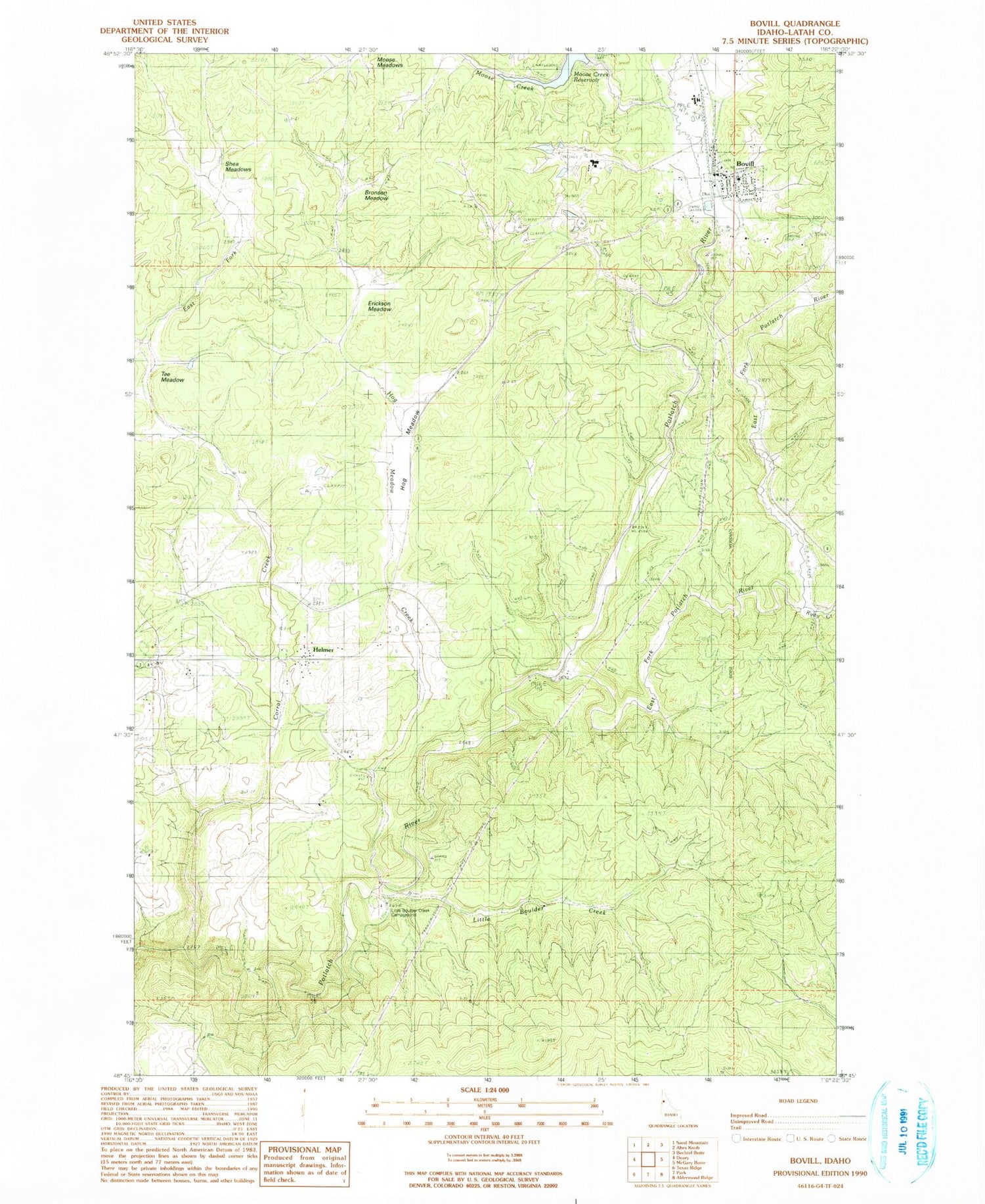 Classic USGS Bovill Idaho 7.5'x7.5' Topo Map Image