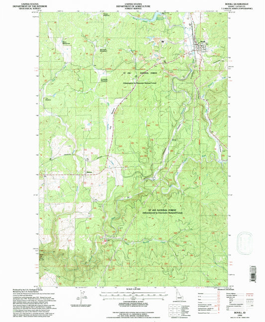 Classic USGS Bovill Idaho 7.5'x7.5' Topo Map Image