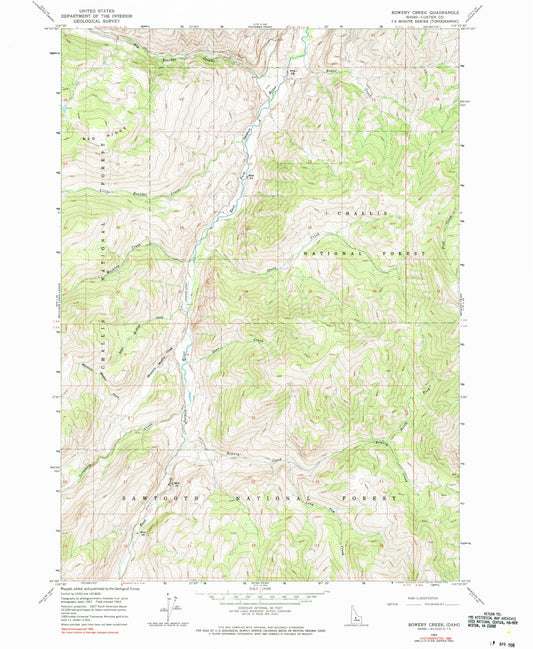 Classic USGS Bowery Creek Idaho 7.5'x7.5' Topo Map Image