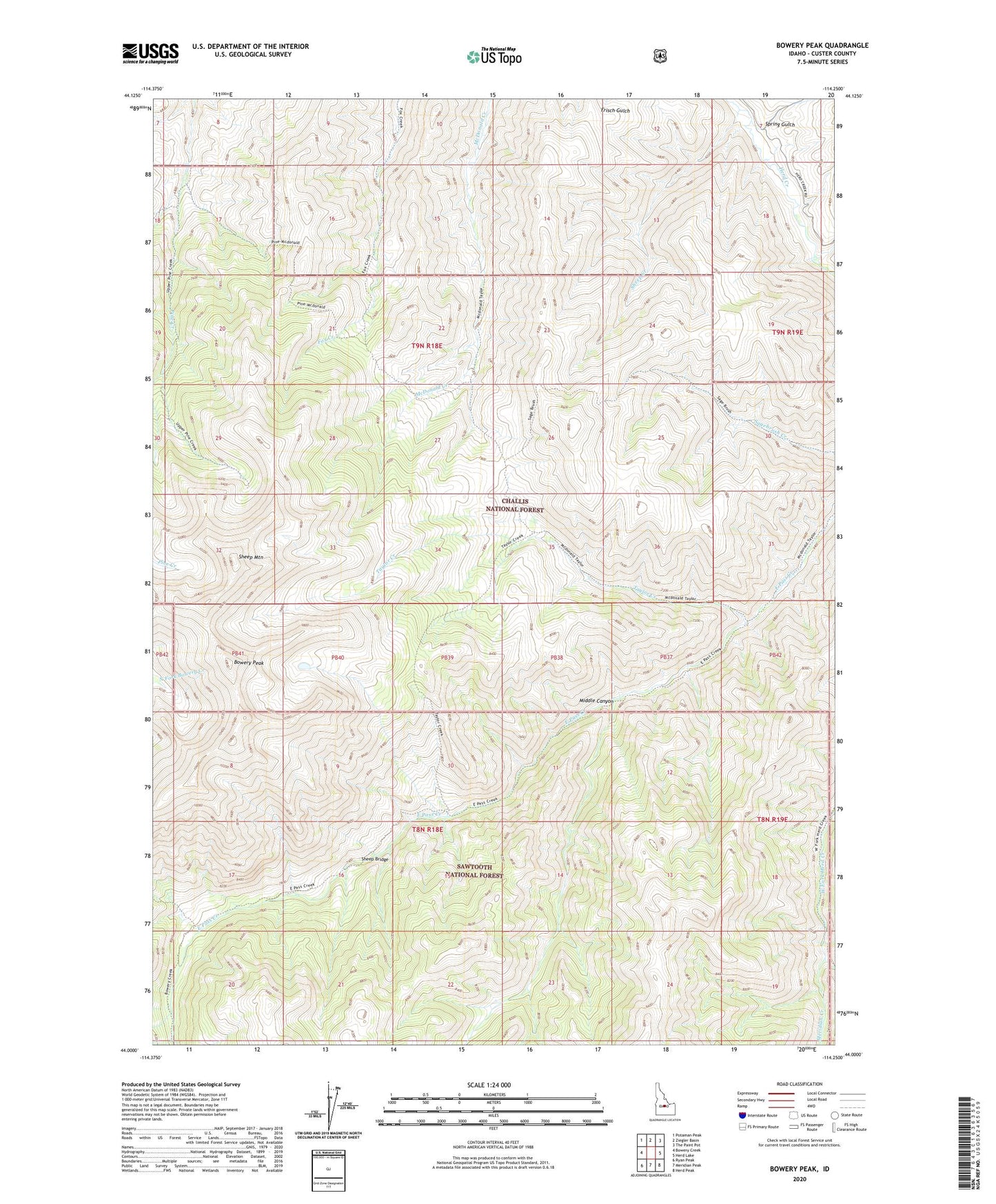Bowery Peak Idaho US Topo Map Image