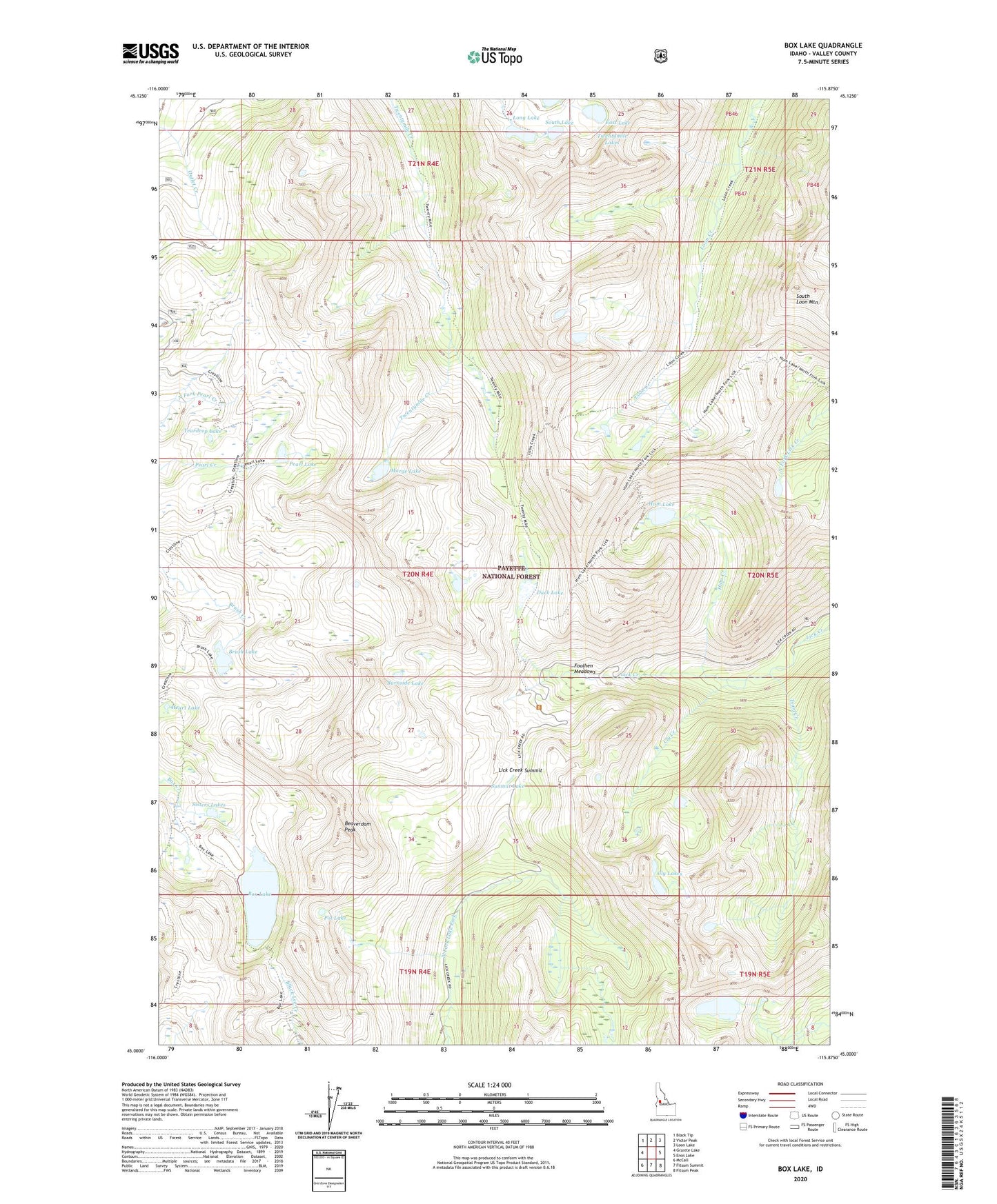 Box Lake Idaho US Topo Map Image