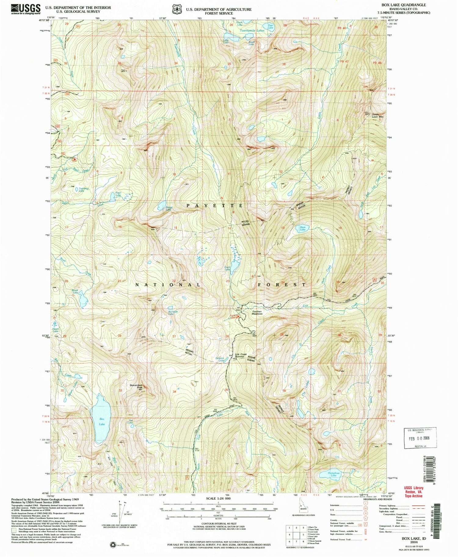 Classic USGS Box Lake Idaho 7.5'x7.5' Topo Map Image