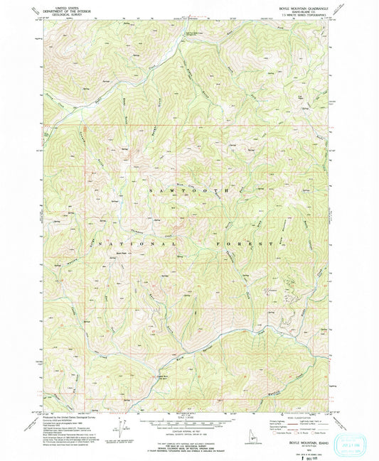 Classic USGS Boyle Mountain Idaho 7.5'x7.5' Topo Map Image