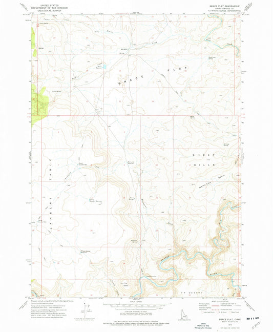 Classic USGS Brace Flat Idaho 7.5'x7.5' Topo Map Image