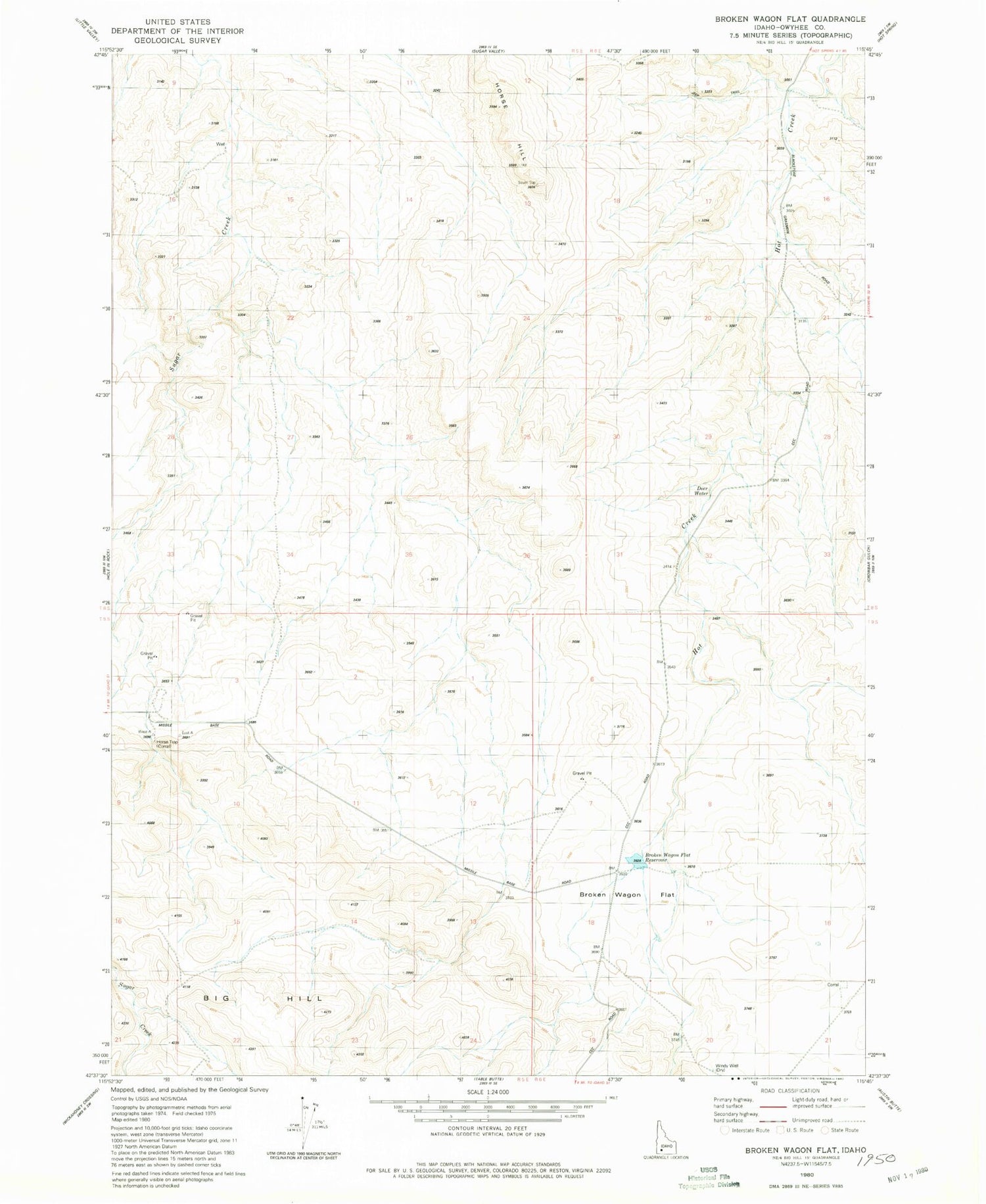 Classic USGS Broken Wagon Flat Idaho 7.5'x7.5' Topo Map Image