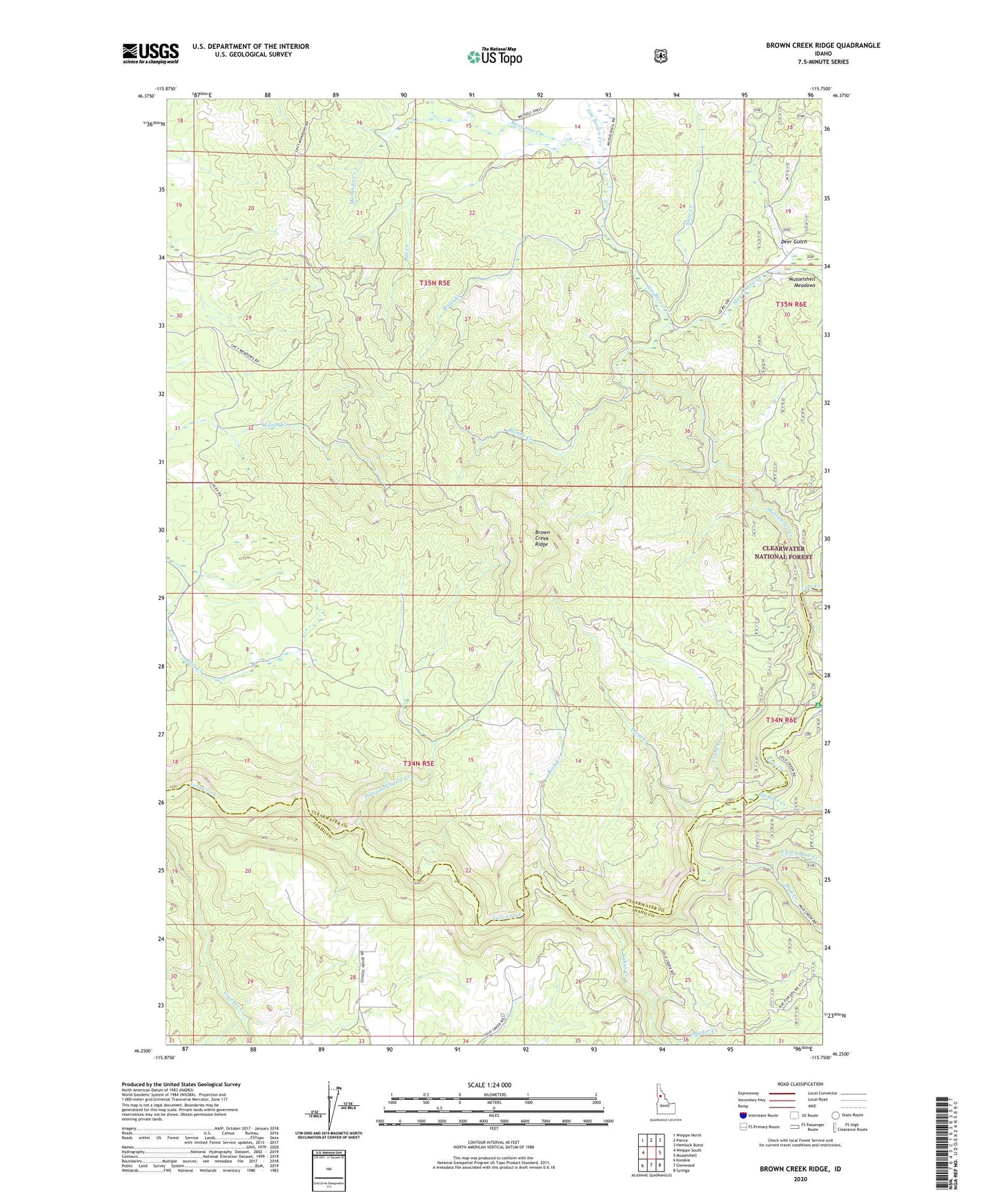 Brown Creek Ridge Idaho US Topo Map Image