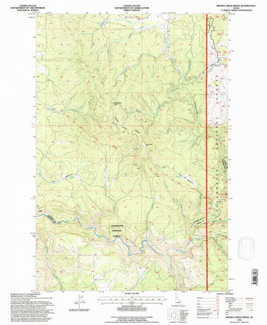 Classic USGS Brown Creek Ridge Idaho 7.5'x7.5' Topo Map Image