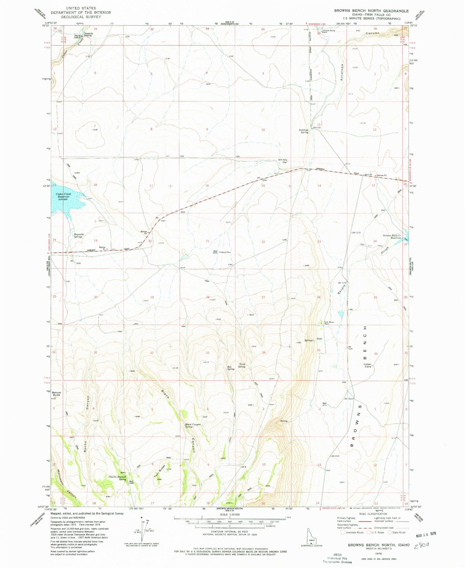 Classic USGS Browns Bench North Idaho 7.5'x7.5' Topo Map Image