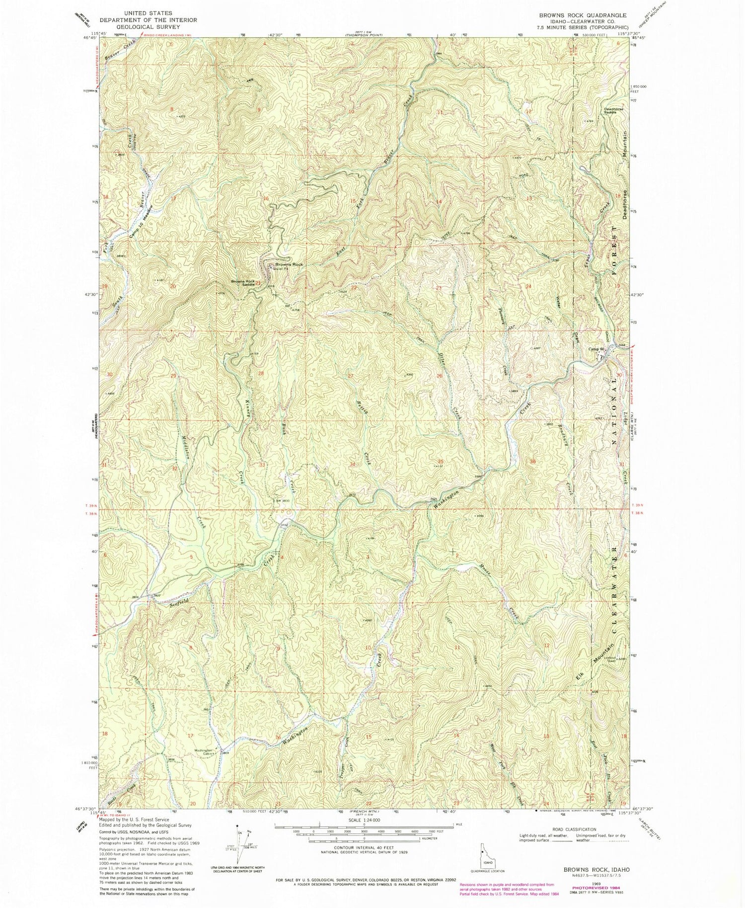 Classic USGS Browns Rock Idaho 7.5'x7.5' Topo Map Image