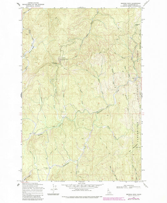 Classic USGS Browns Rock Idaho 7.5'x7.5' Topo Map Image