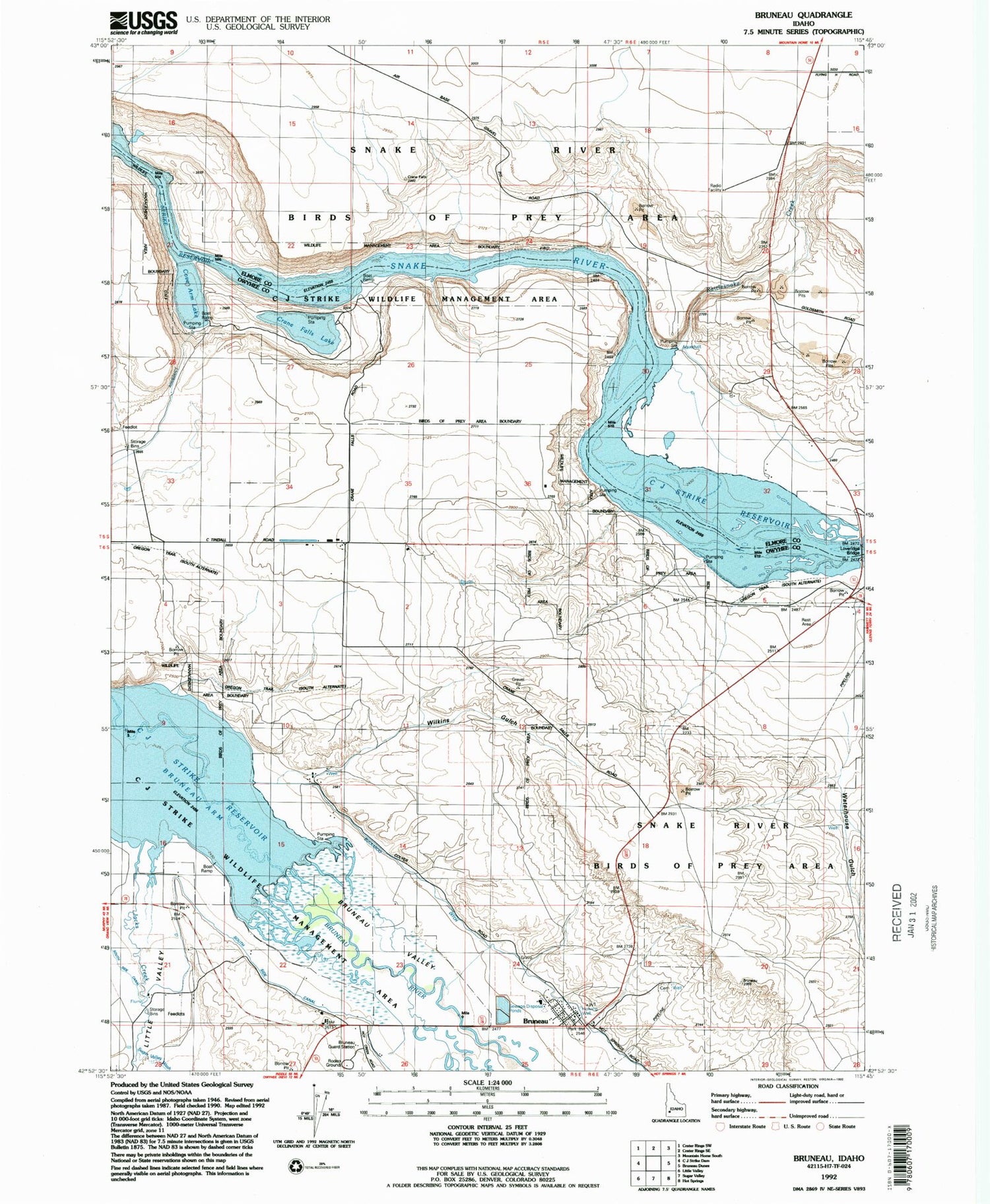 Classic USGS Bruneau Idaho 7.5'x7.5' Topo Map Image