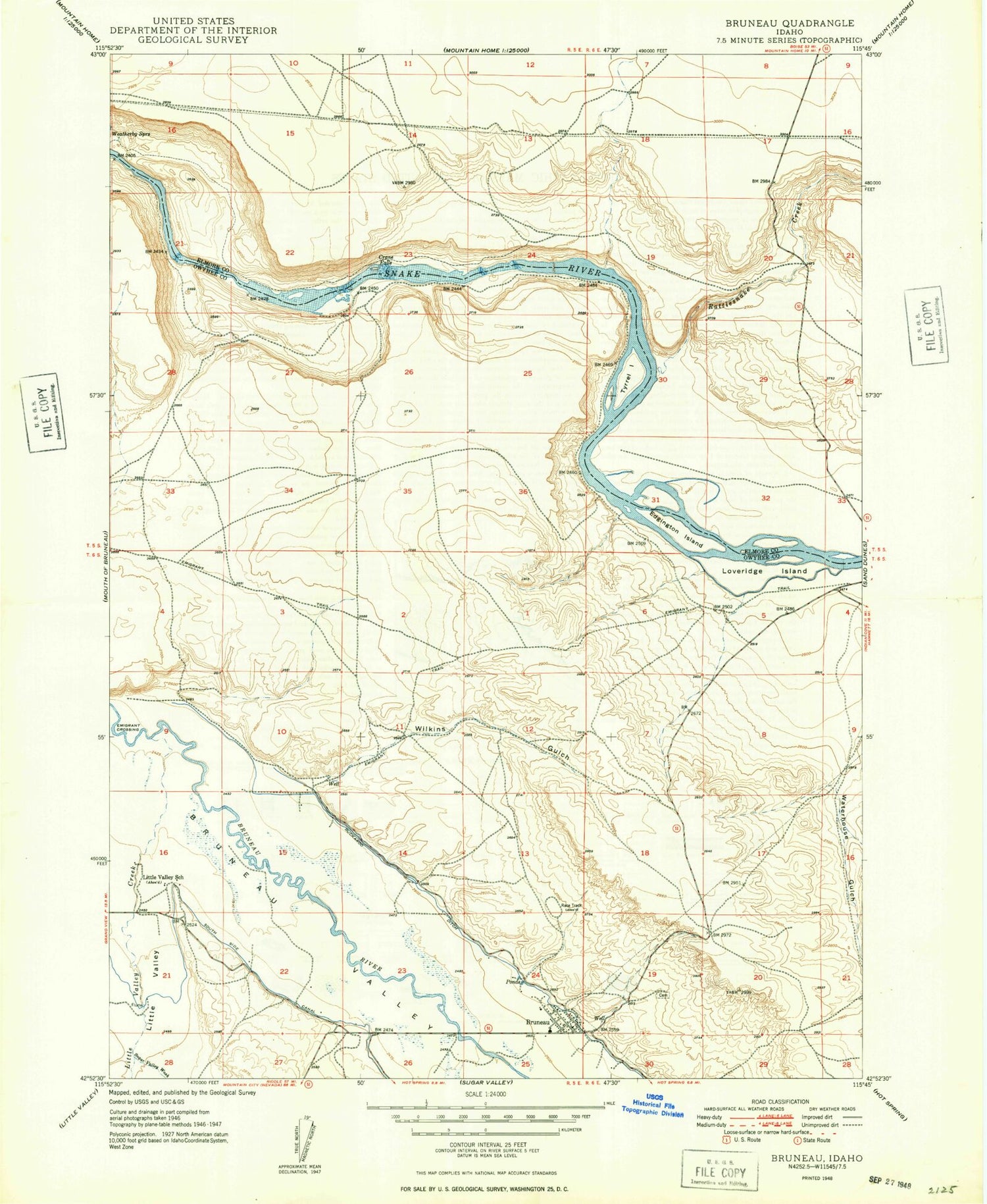 Classic USGS Bruneau Idaho 7.5'x7.5' Topo Map Image