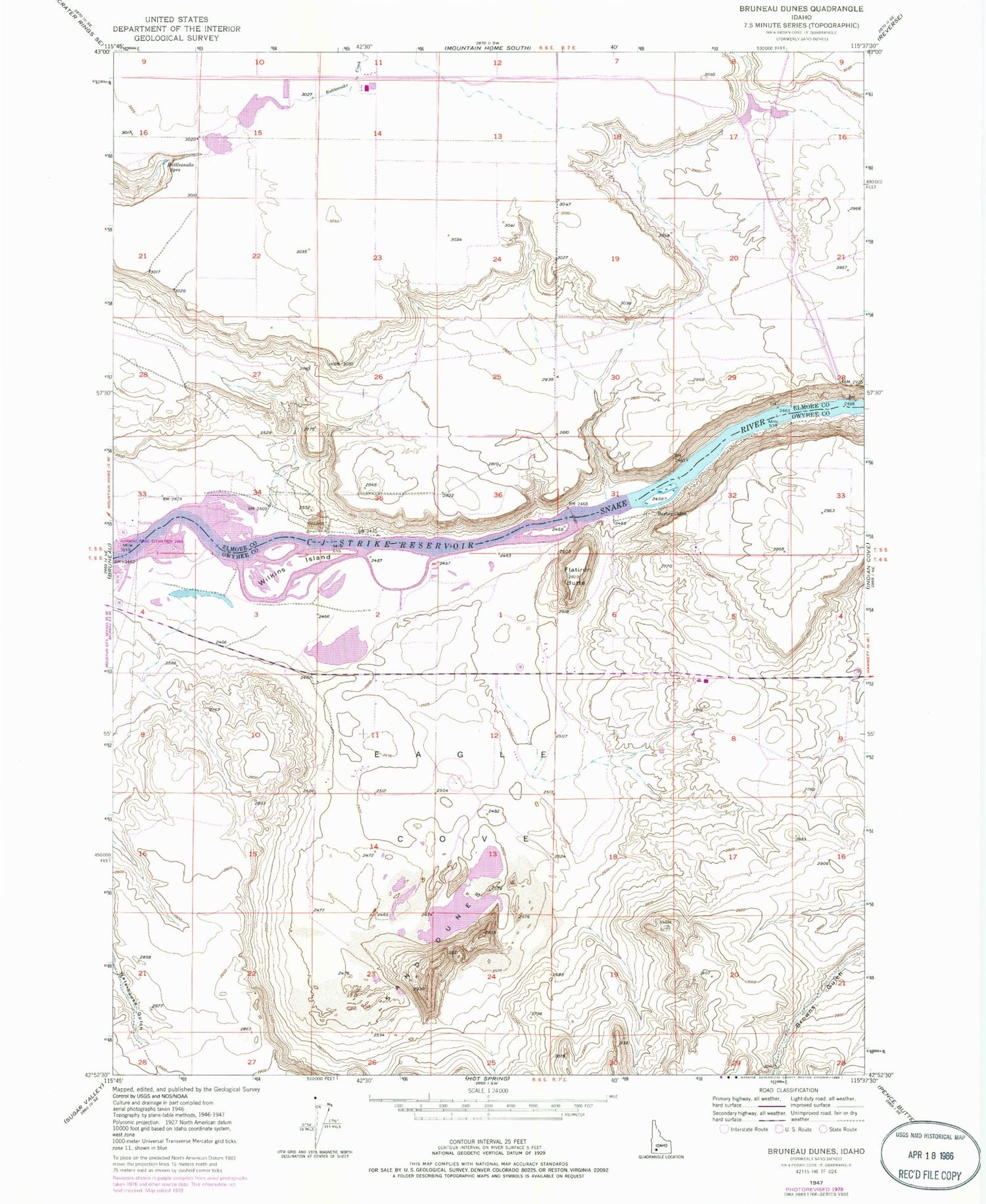 Classic USGS Bruneau Dunes Idaho 7.5'x7.5' Topo Map Image
