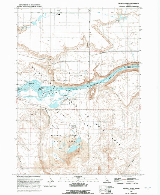 Classic USGS Bruneau Dunes Idaho 7.5'x7.5' Topo Map Image