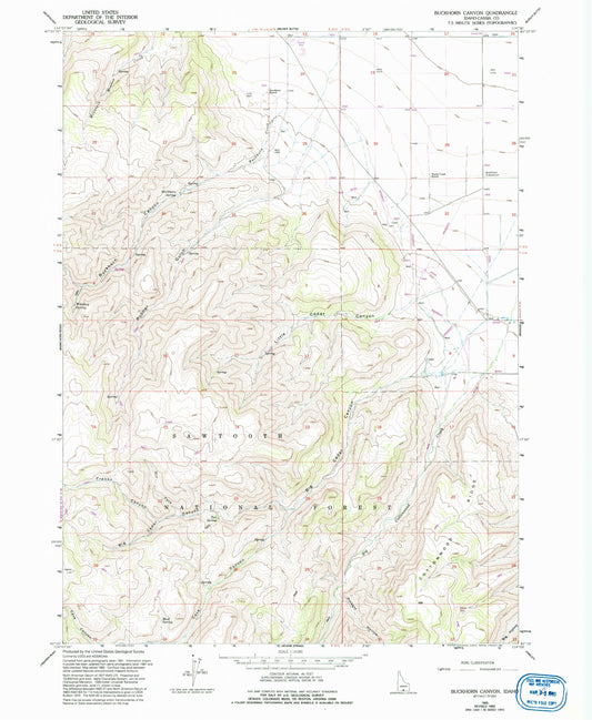 Classic USGS Buckhorn Canyon Idaho 7.5'x7.5' Topo Map Image