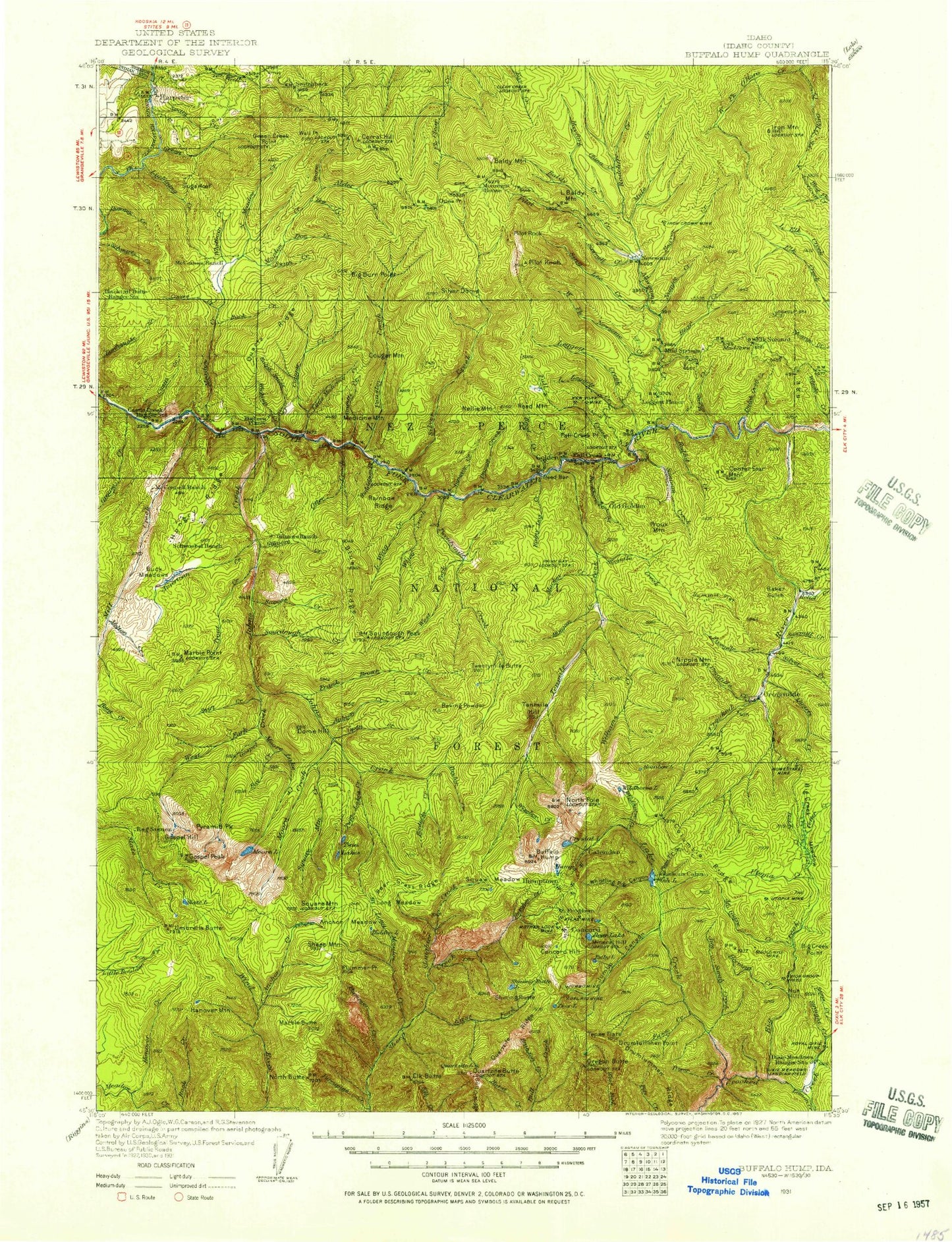 Historic 1931 Buffalo Hump Idaho 30'x30' Topo Map Image