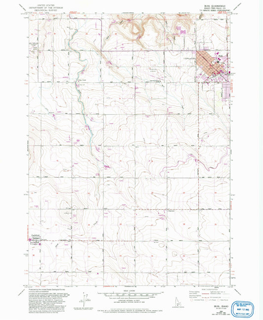 Classic USGS Buhl Idaho 7.5'x7.5' Topo Map Image