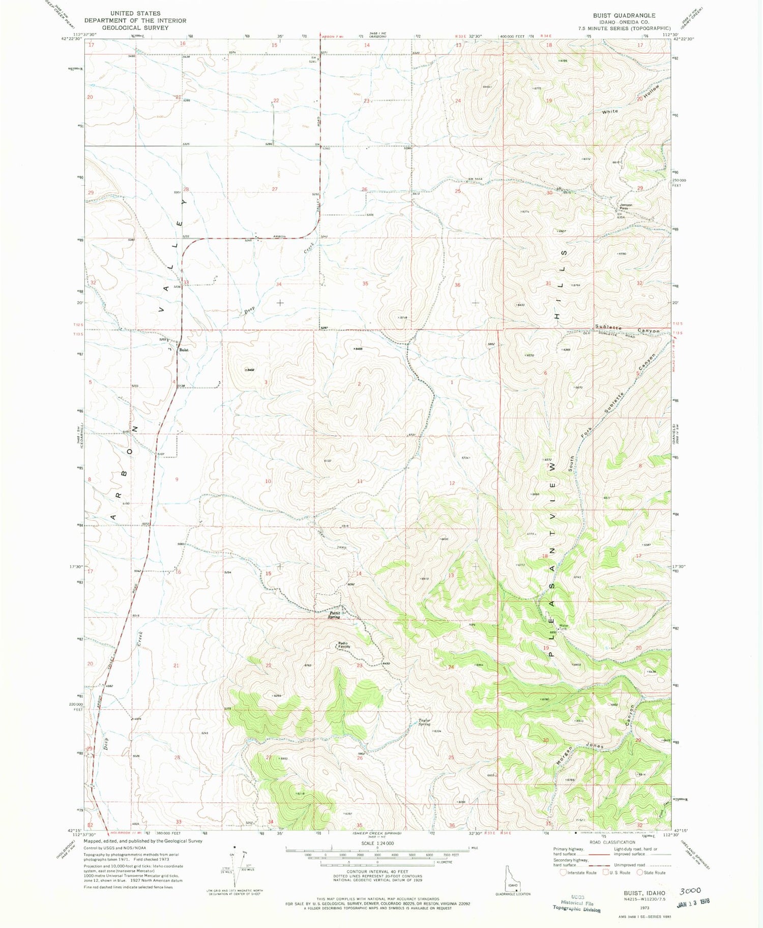Classic USGS Buist Idaho 7.5'x7.5' Topo Map Image