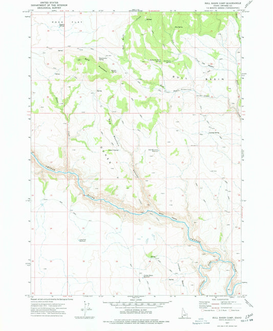 Classic USGS Bull Basin Camp Idaho 7.5'x7.5' Topo Map Image