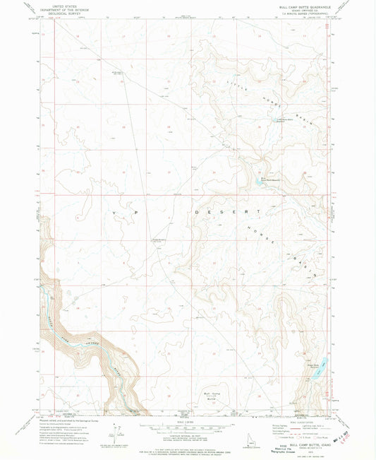 Classic USGS Bull Camp Butte Idaho 7.5'x7.5' Topo Map Image