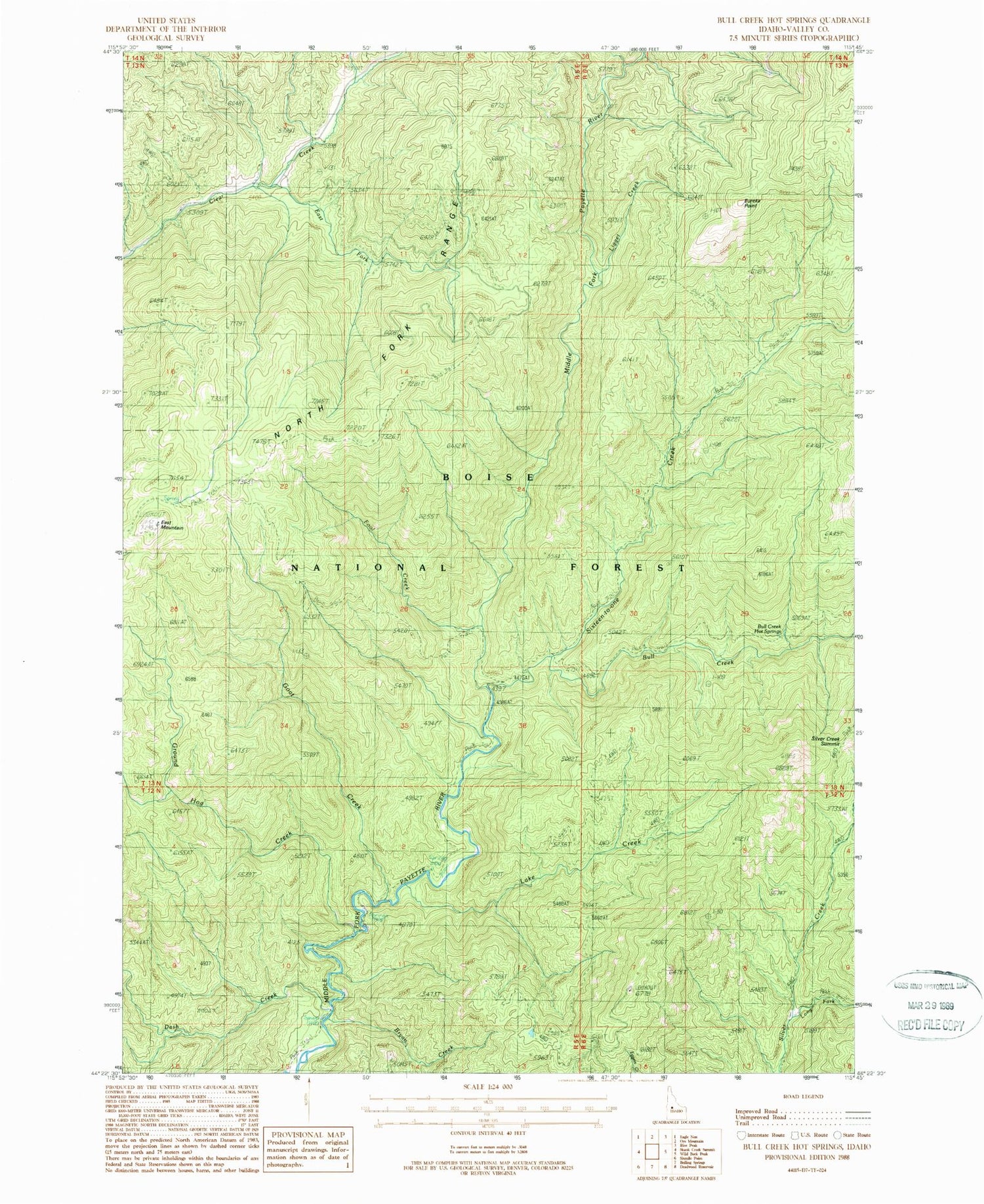 Classic USGS Bull Creek Hot Springs Idaho 7.5'x7.5' Topo Map Image