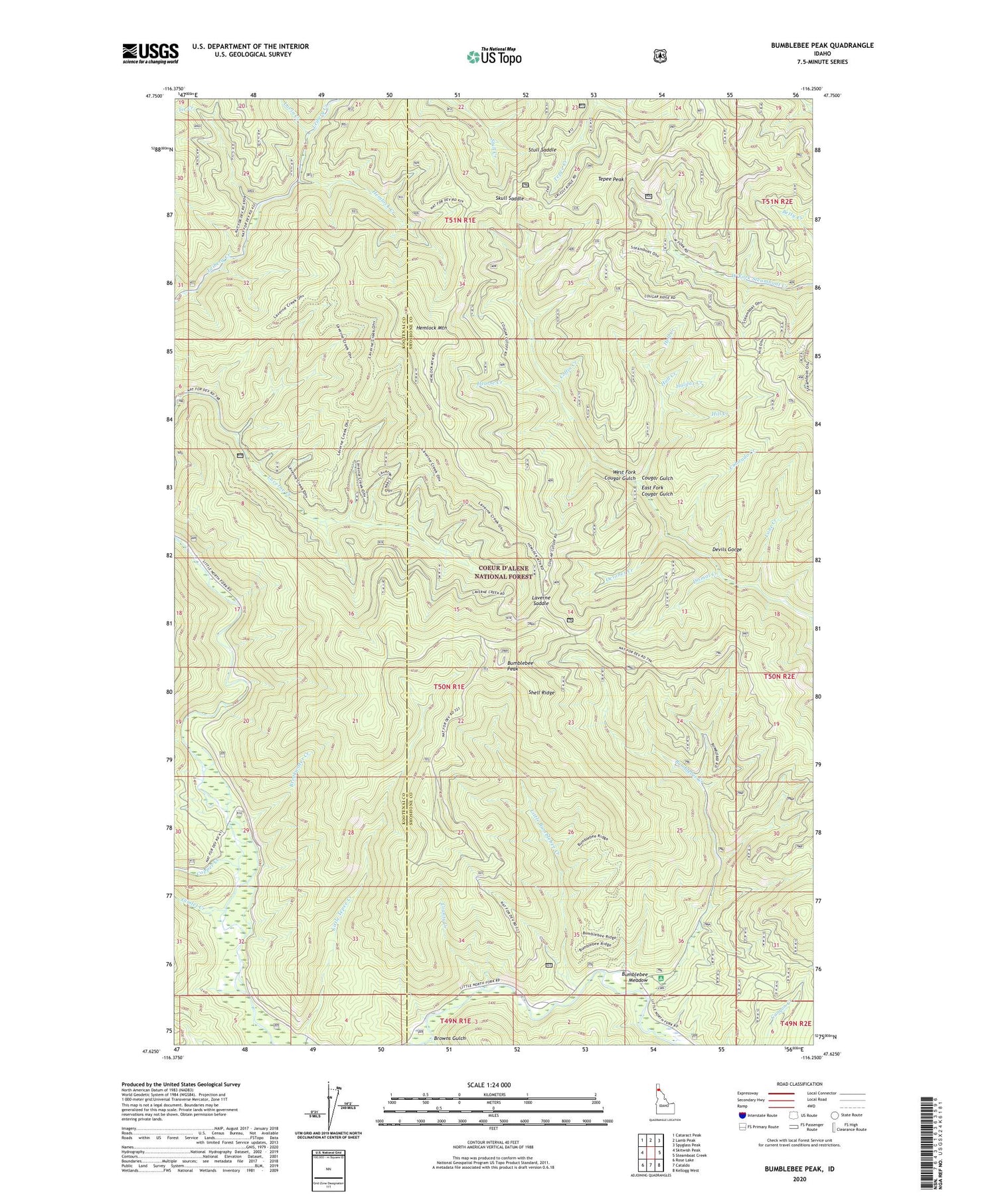 Bumblebee Peak Idaho US Topo Map Image