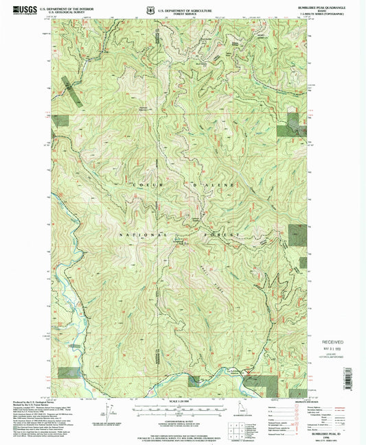 Classic USGS Bumblebee Peak Idaho 7.5'x7.5' Topo Map Image