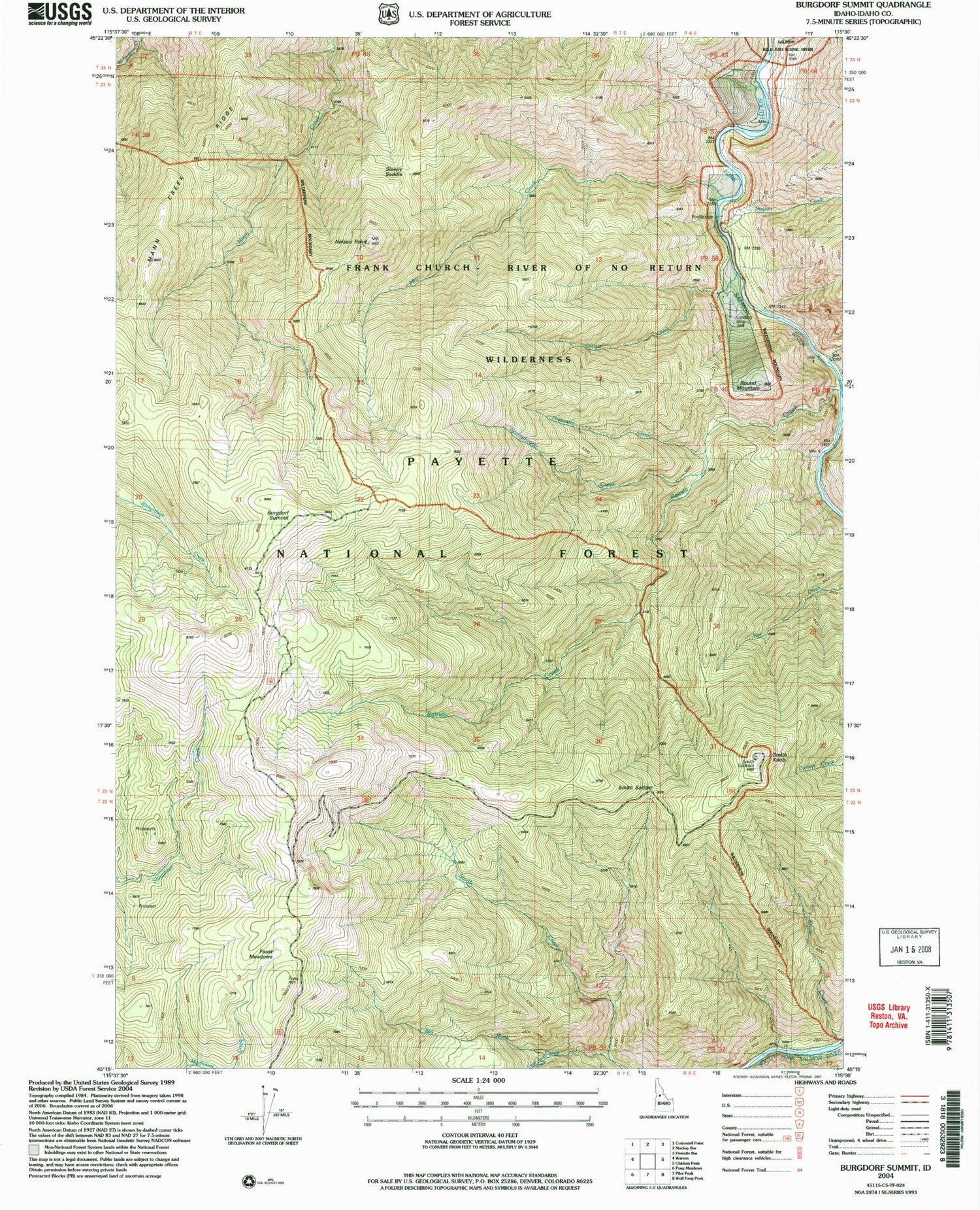 Classic USGS Burgdorf Summit Idaho 7.5'x7.5' Topo Map Image