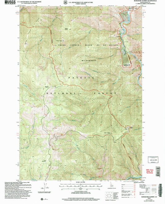 Classic USGS Burgdorf Summit Idaho 7.5'x7.5' Topo Map Image