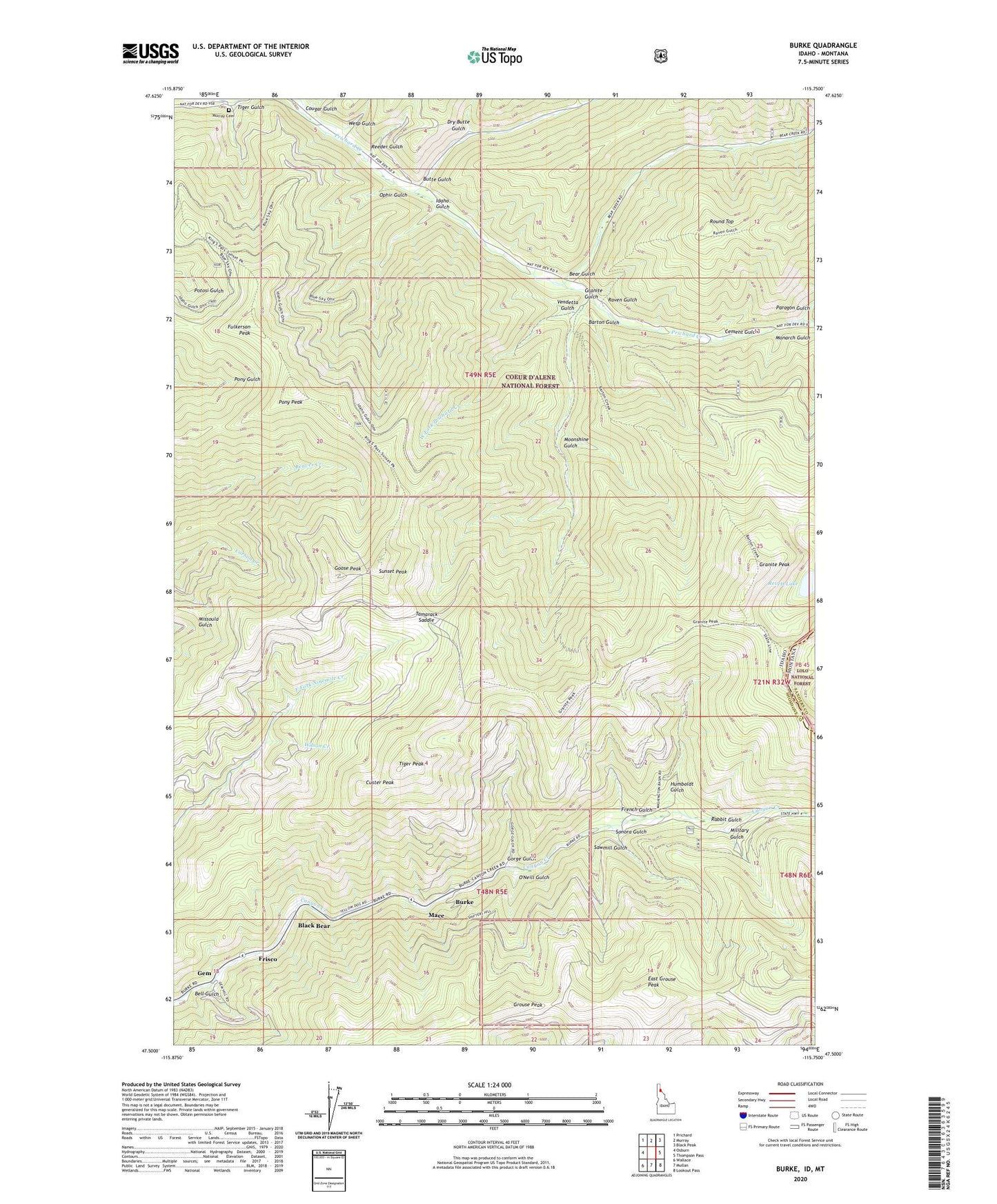 Burke Idaho US Topo Map Image