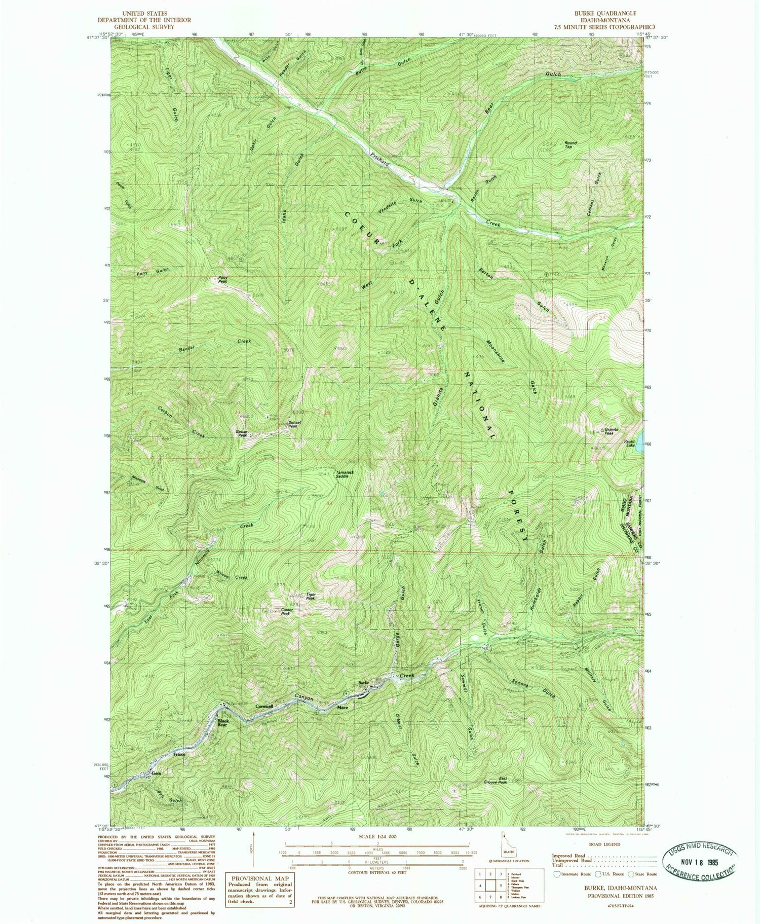 Classic USGS Burke Idaho 7.5'x7.5' Topo Map Image