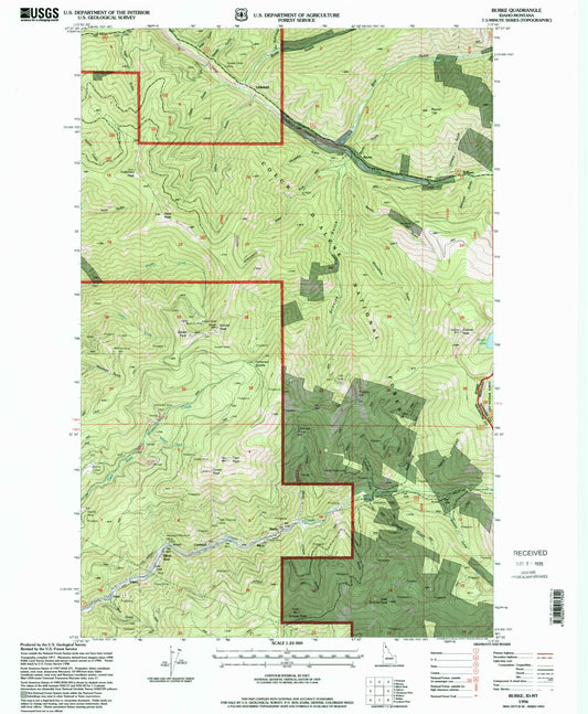 Classic USGS Burke Idaho 7.5'x7.5' Topo Map Image