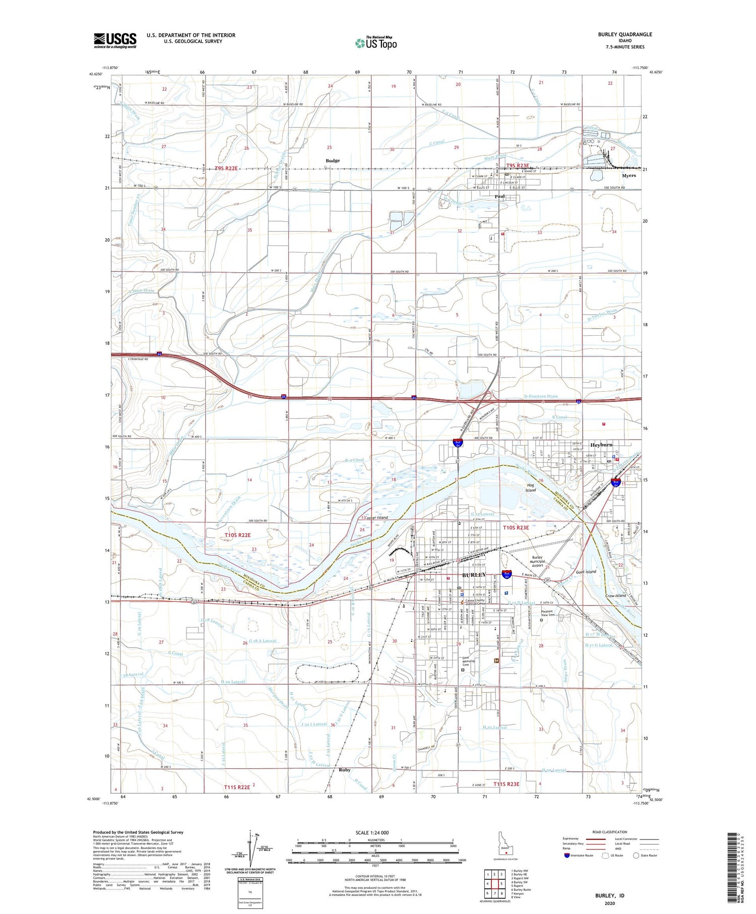 Burley Idaho US Topo Map Image