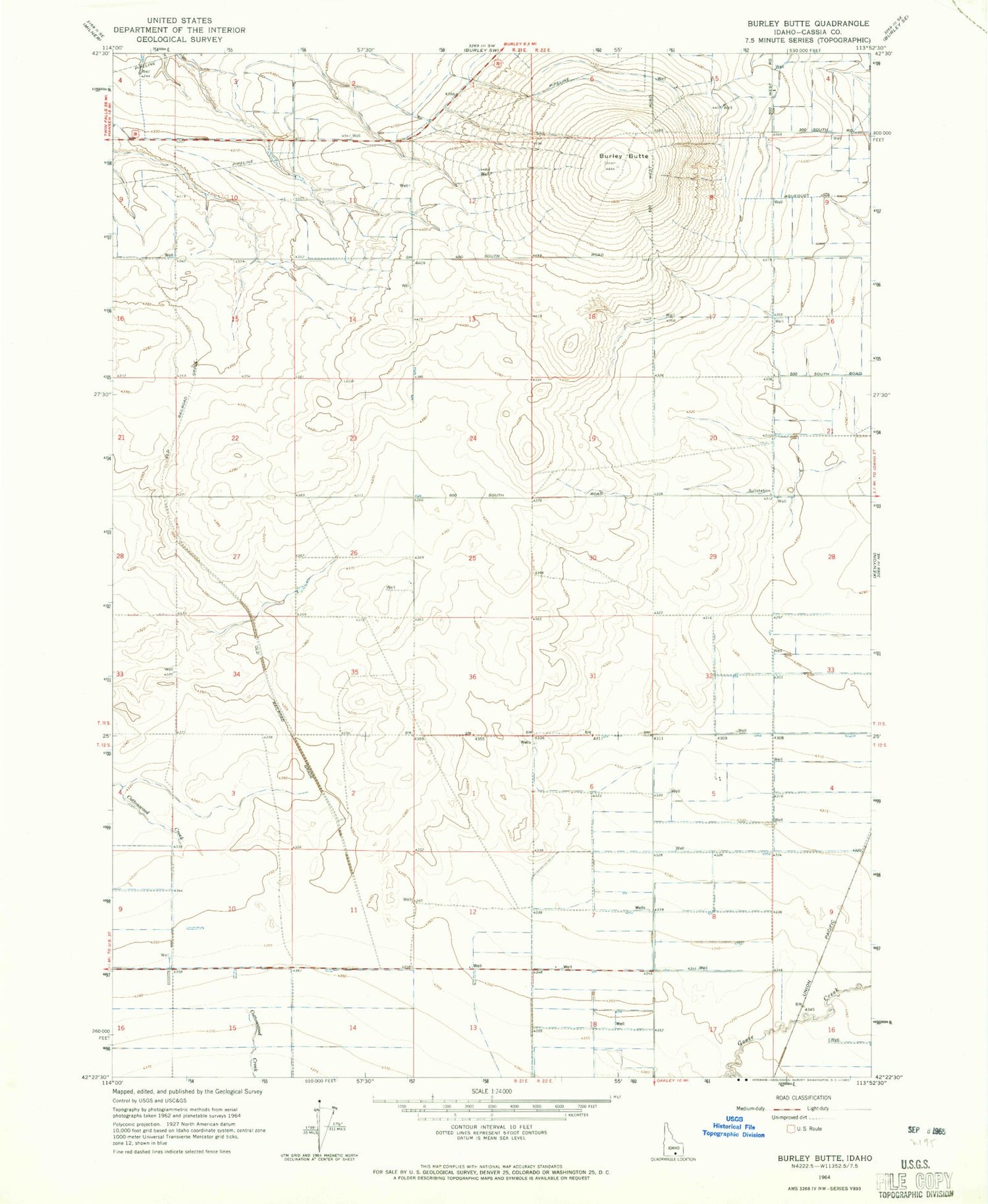 Classic USGS Burley Butte Idaho 7.5'x7.5' Topo Map Image