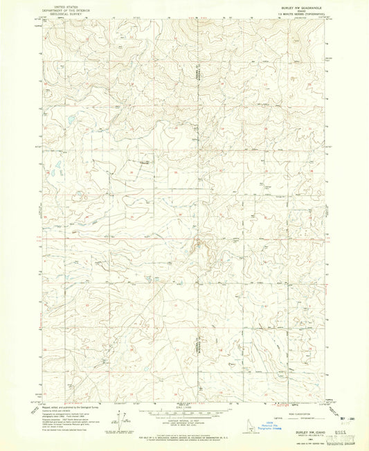 Classic USGS Burley NW Idaho 7.5'x7.5' Topo Map Image