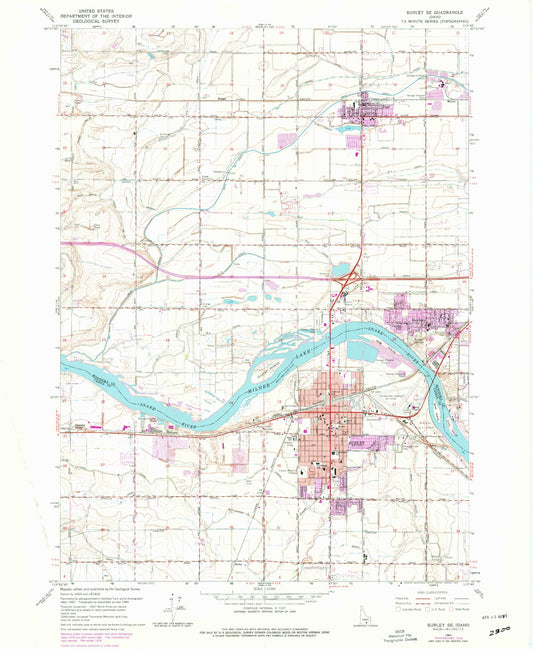 Classic USGS Burley Idaho 7.5'x7.5' Topo Map Image