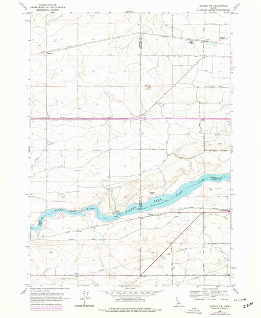 Classic USGS Burley SW Idaho 7.5'x7.5' Topo Map Image
