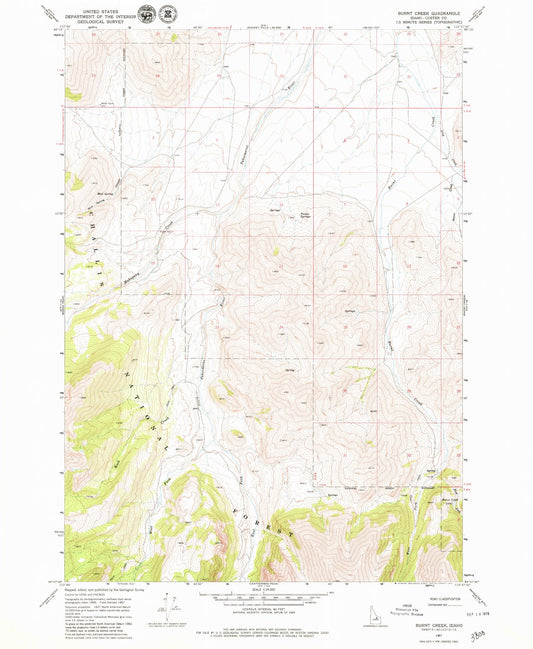 Classic USGS Burnt Creek Idaho 7.5'x7.5' Topo Map Image