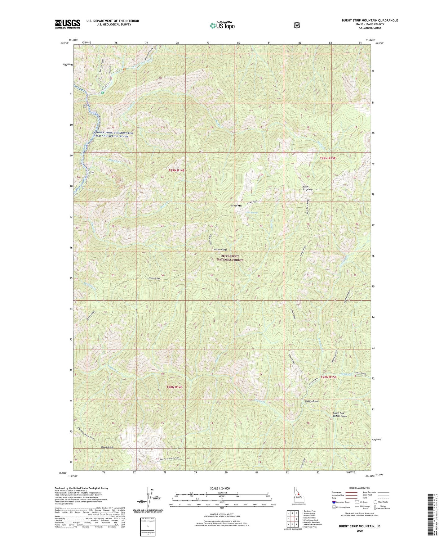 Burnt Strip Mountain Idaho US Topo Map Image